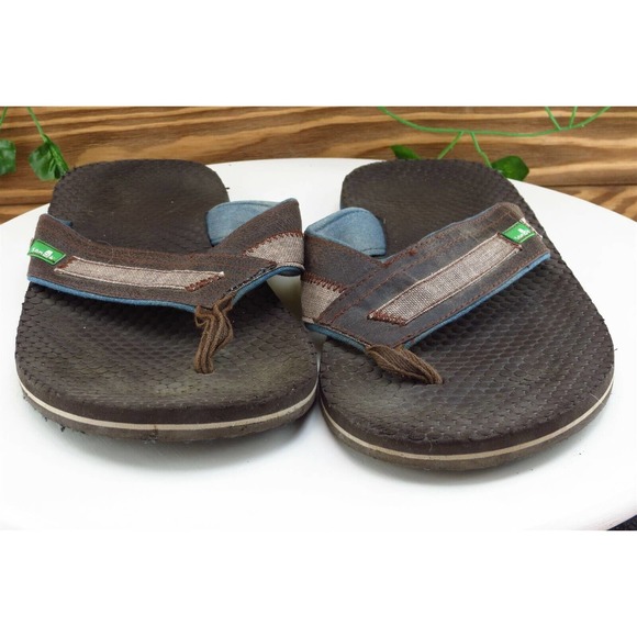 Sanuk Size 9 M Brown Flip Flop Leather Men Shoes - Picture 2 of 7
